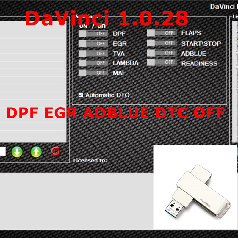 Davinci DPF EGR DTC ใหม่ล่าสุดขายร้อน Davinci 1.0.28 PRO FLAPS ADBLUE OFF ซอฟต์แวร์ CHIPTUNING REMAPPING DAVINCI REMAP
