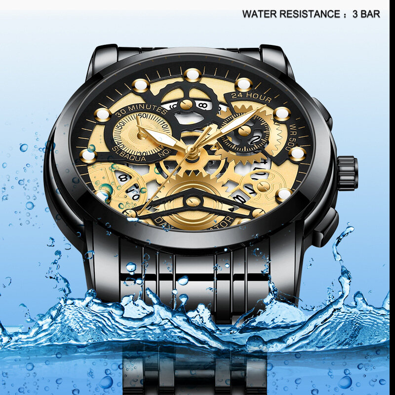 Reloj de pulsera de cuarzo para hombre, accesorio masculino de pulsera resistente al agua con mecanismo automático, complemento mecánico de marca de lujo con esfera luminosa y diseño moderno, envío directo