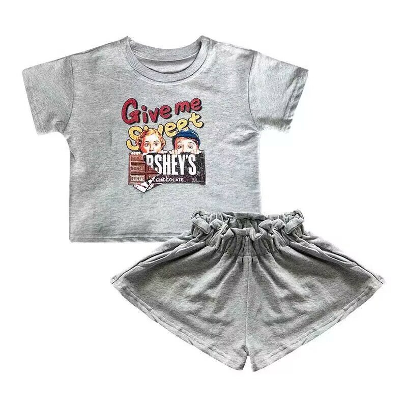 Setelan Kaus Anak Perempuan Musim Panas 2023 Atasan Lengan Pendek Print Anak-anak Baru Celana Pendek 2 Potong Fashion Set Pakaian Anak Perempuan Kecil
