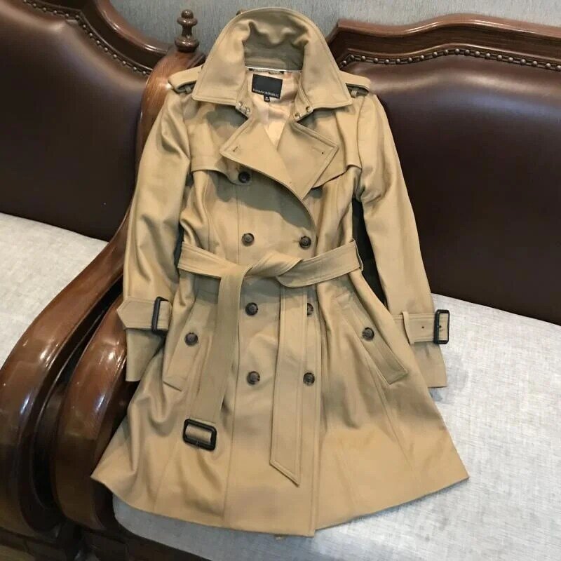 Genuine female leather jacket, ol-style jacket, slim fit, lambskin, long coat for runway, double windbreaker