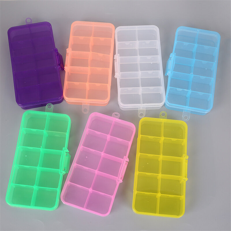 Caja de cuentas de plástico para almacenamiento, contenedor ajustable para herramientas, pendientes, joyería, rectángulo, 10-15 cuadrículas