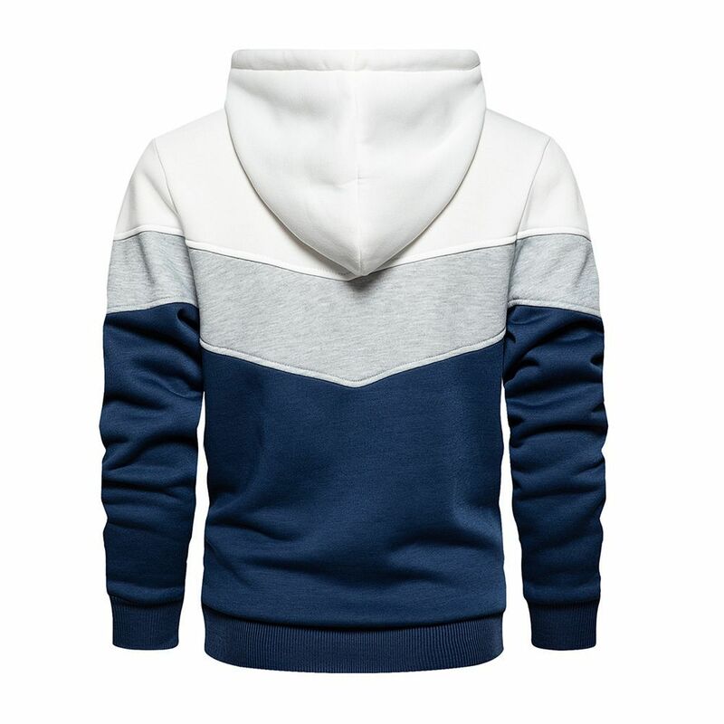 High-quality men's fleece hooded sweater pocket color matching decoration outdoor sports leisure daily all-match