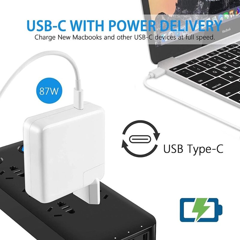 Chargeur rapide pour MacPlePro 12 pouces 13 pouces 2016 - 2019 Touch Bar 30W 61W 87W PD USB-C Notebook Lapmedicents Power Adapter Type-C