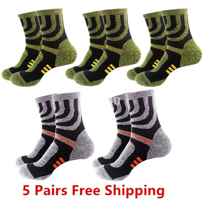 5 pares/lote meias esportivas de inverno meias masculinas engrossar pilha térmica cashmere absorver meias suor para basquete, escalada, caminhadas