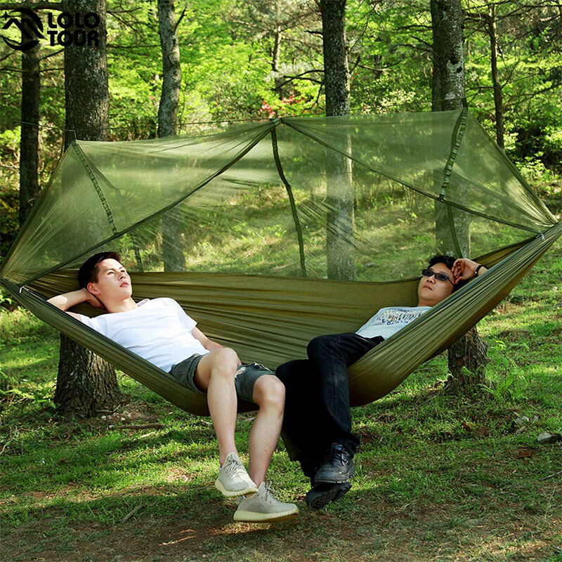 260x140cm rede de acampamento com mosquito duplo viagem pendurado dormir cama balanço com cintas árvore para viagens sobrevivência jardim