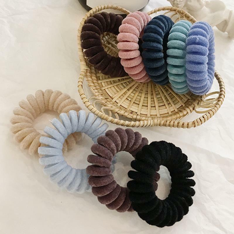 Elastic Knit Telefone Fio Hair Bands Acessórios para cabelo menina mulher Rubber Band Headwear Hair Rope Spiral Shape Hair Ties