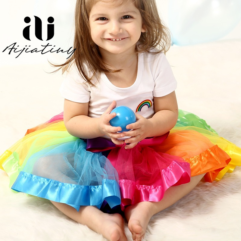 2022 new Princess Skirt Colorful Rainbow Tulle Bowknot Fluffy For Girl Party Baby Tutu Skirt 1-8 Years Old