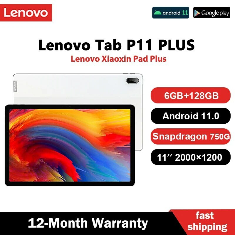 Lenovo Tablets Tab P11 Plus Xiaoxin Pad Plus 11.0" Android 11 RAM 6GB ROM 128GB Qualcomm Snapdragon 750G 2000x1200 Dual Cameras
