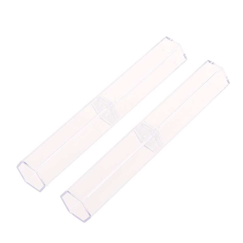 2 Buah/Lot Kotak Pena Pena Plastik Transparan Kristal Heksagonal Kotak Hadiah Kotak Pena Logam Kotak Pensil Plastik Transparan