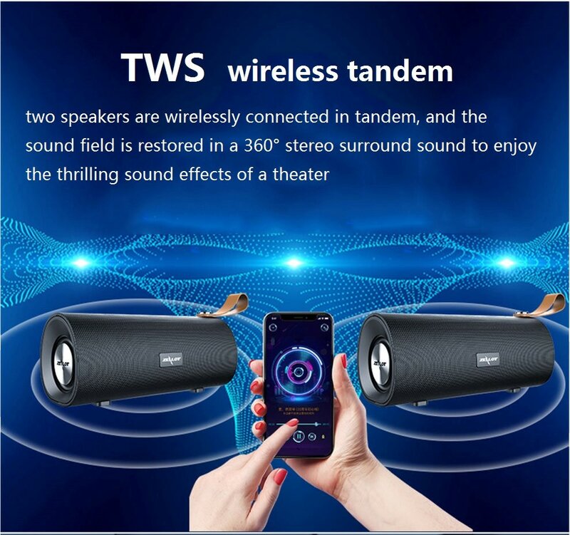 Беспроводной Bluetooth-динамик ZEALOT S30, Hi-Fi портативный динамик, стерео бас, звуковая коробка, поддержка TF-карт, TWS,AUX,USB-накопитель