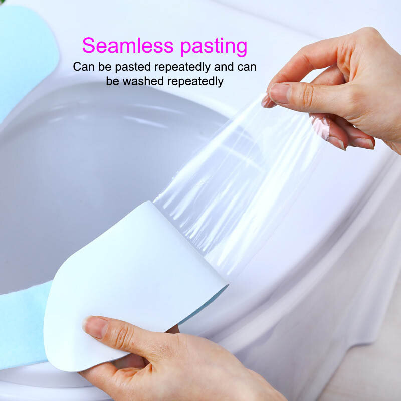 1Pair Health Sticky Toilet Seat Cover Reusable Warm Plush Toilet Seat Filling Pad Washable Bathroom Mat Household Supplies
