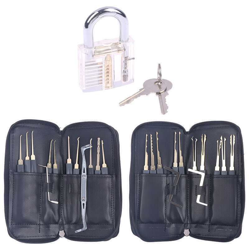 Practice Lockpicking Tool Set with Transparent Practice Lock High Quality professional Locksmith Tools Tension Wrench Pick Tool