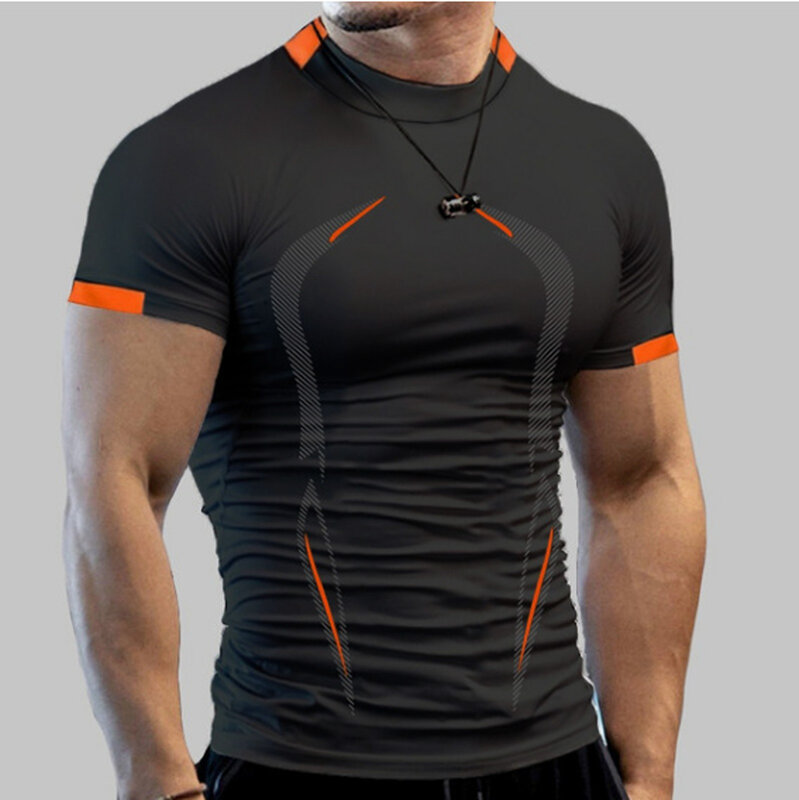 Letnia koszulka gimnastyczna sportowa koszulka męska szybkoschnąca koszulka do biegania męska koszulka treningowa topy Fitness ponadgabarytowa koszulka z krótkim rękawem