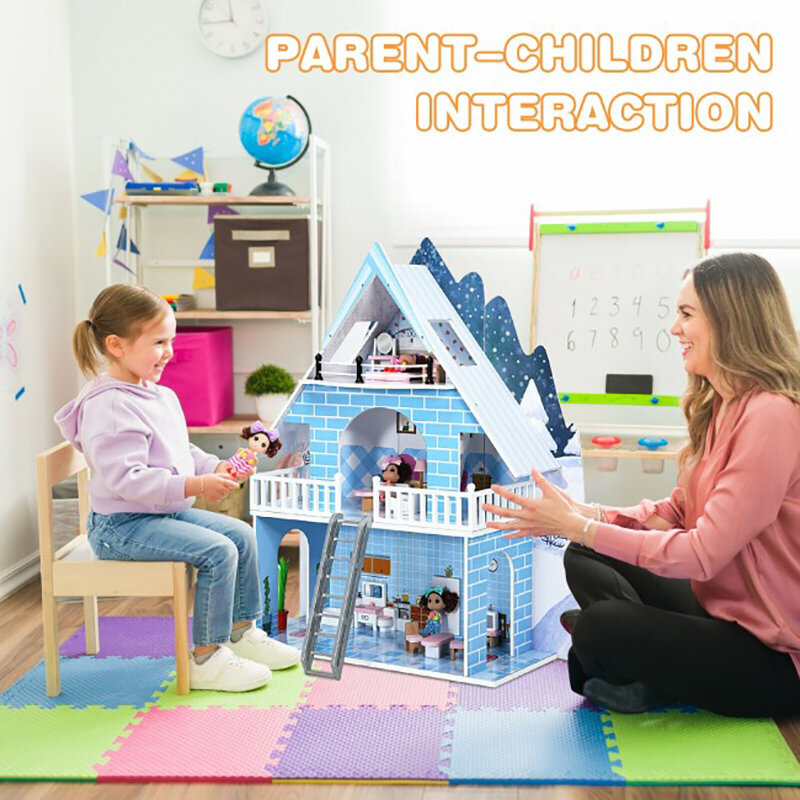 Casa de muñecas de madera de 3 pisos para niños, muebles de imitación, Material Premium seguro, superficie lisa, esquinas redondas, juegos de muebles