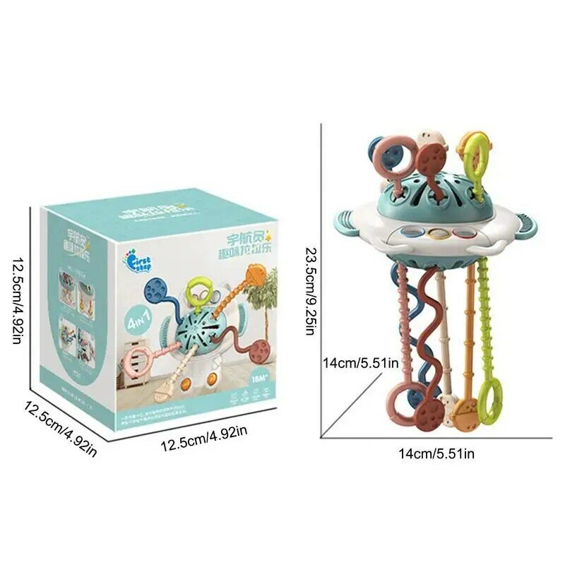 4 w 1 Baby Sensory Montessori silikonowe zabawki UFO Travel Pull String zabawka do rozwijania umiejętności motorycznych prezent urodzinowy dla dzieci