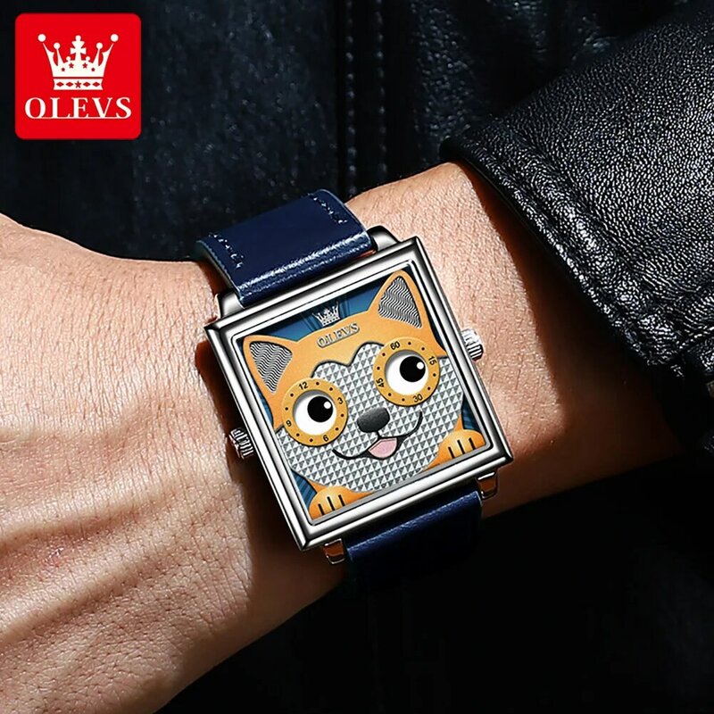 OLEVS-Reloj de pulsera cuadrado para mujer, cronógrafo de cuarzo con correa de Corium, resistente al agua, a la moda