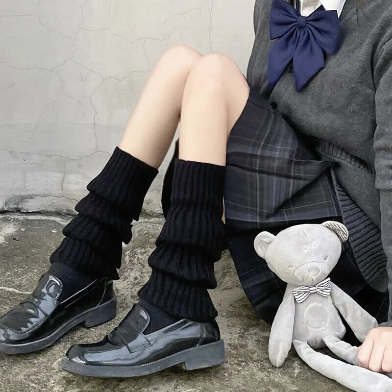 Calentadores de piernas para niña, calcetines de tubo largo JK Lolita, algodón y poliéster, de doble aguja, suaves y cómodos