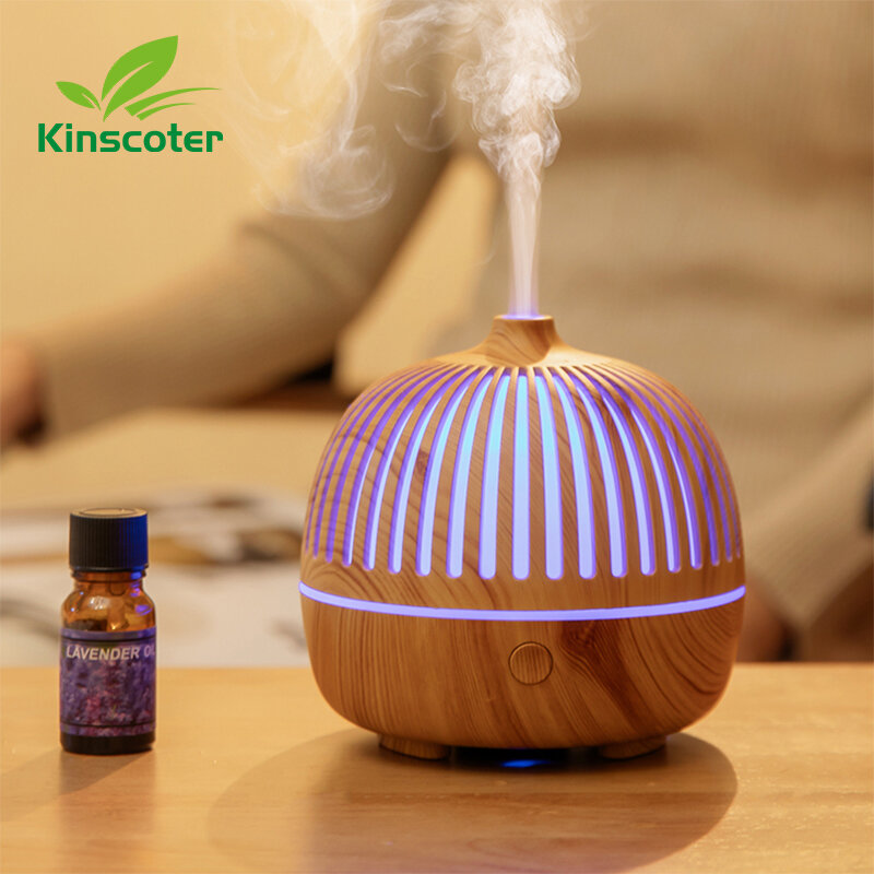 Kinscoter – diffuseur d'huile essentielle et d'arôme de Grain de bois de luxe, humidificateur d'air USB de nuit pour aromathérapie ultrasonique LED pour Yoga à domicile
