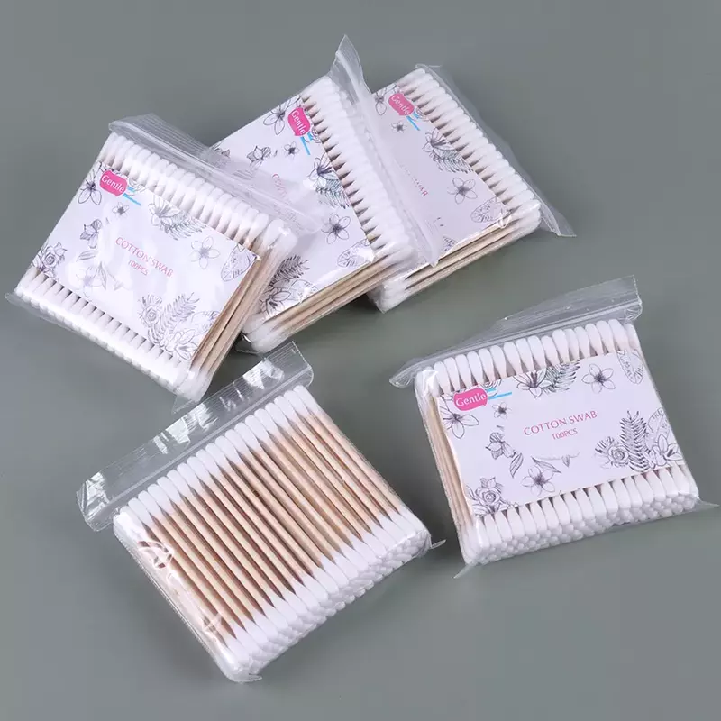 500PCS/Pack Double Head Cleaning Cotton Swab Wooden Wadded Sticks Nose Ears Cleaning Wood Sticks Cotton Swabs