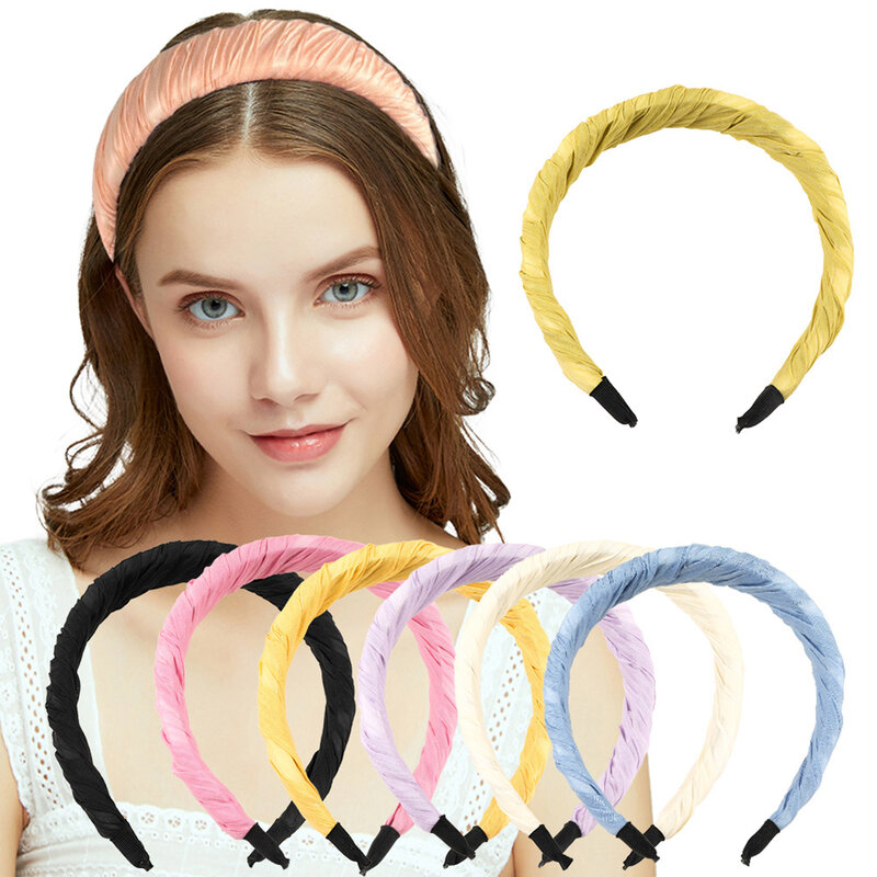 Hair Accessories Cloth Hair Bands With Sponge Padded Headband Headwear Wrinkle Hair Band Wide Hairband Solid Color Hairbands
