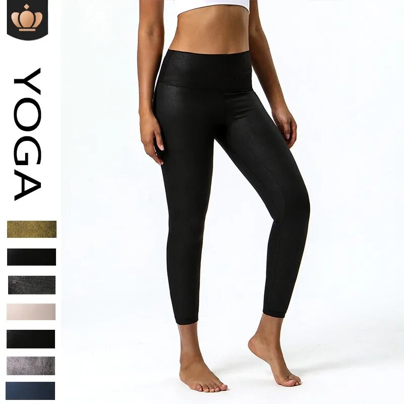 Pantalon de yoga taille haute en nylon pour femme, pantalon de fitness en cuir, surnom de yoga, bergame, nouveauté