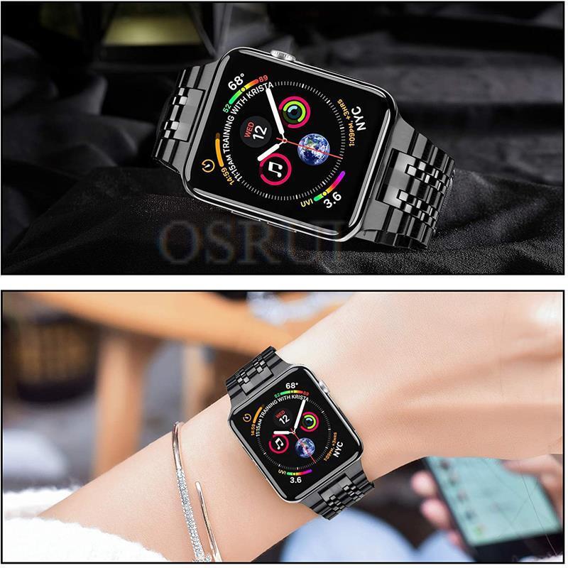 Pulsera de eslabones para Apple watch, correa de acero inoxidable + funda para iWatch 7, 6, 5, 4, 3, 2, SE, 7, 41mm, 45mm, 44mm, 40mm, 42mm, 38mm