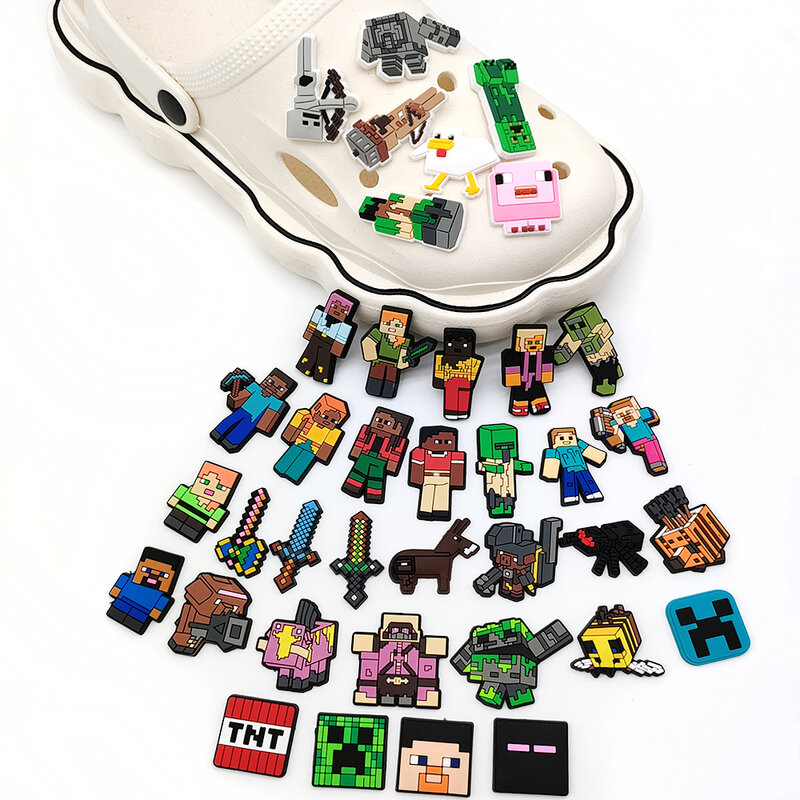 1-38Pcs Croc Shoe Charms rimovibile Cartoon Game Building Blocks Flower pantofole decorazione accessori in PVC regali per Festival per bambini