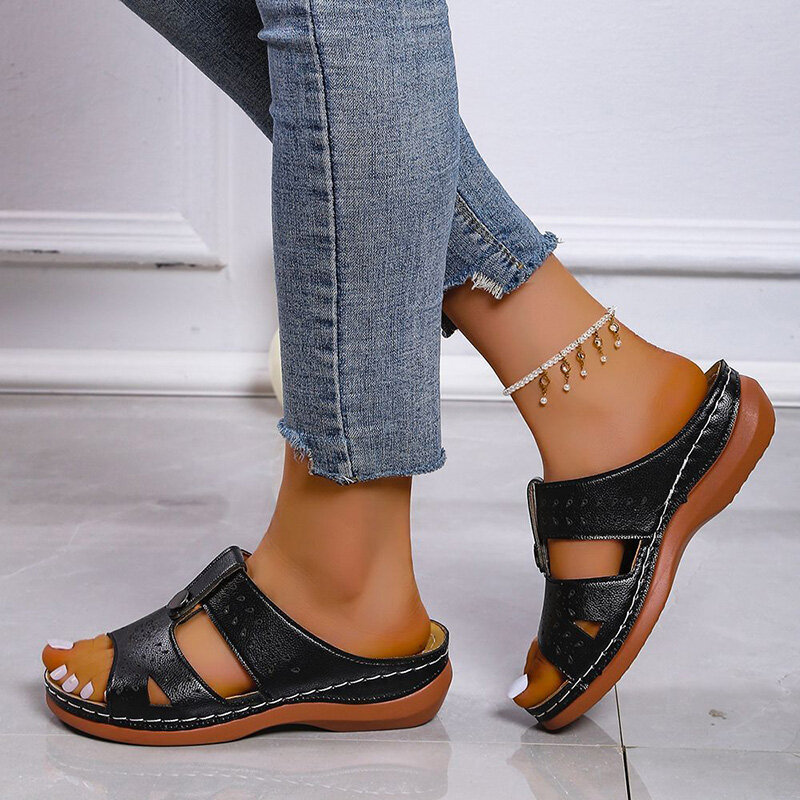 Sandalias de moda de verano para Mujer, zapatos de punta abierta, cómodos, zapatillas de Color sólido, Sexy