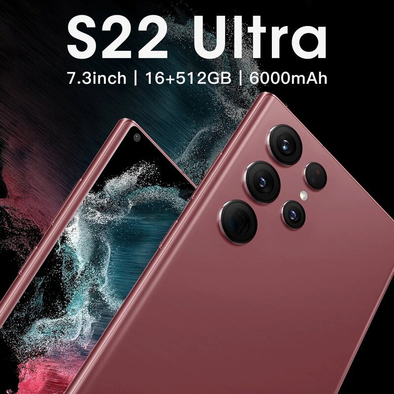 S22 Ultra Smartphone Android 7.3 inch 16GB 512GB Cell phone Unlocked Mobile Phones Celulares smartphones Global Version 5G Phone