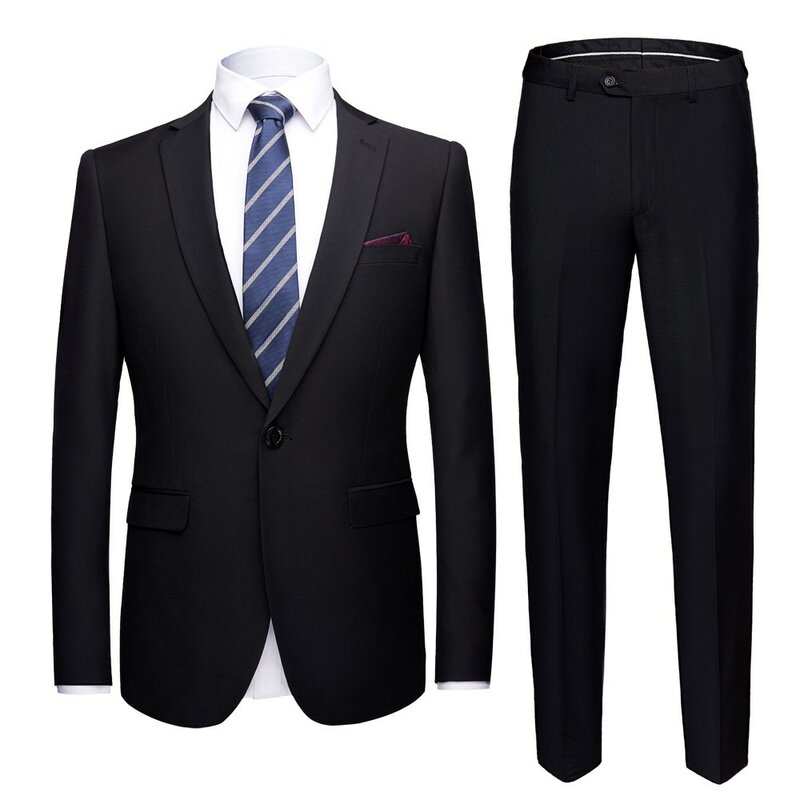 良質2ピース男性の結婚式のスーツ男性スリムフィットビジネスオフィスプラスサイズブレザー + パンツワンボタン男性スーツセット