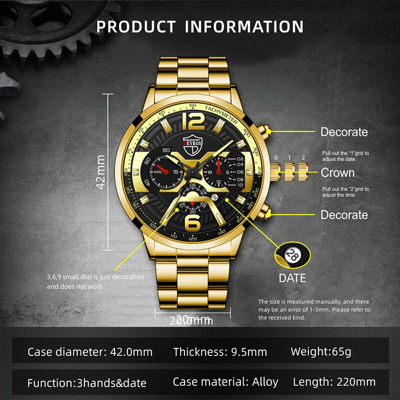 Часы наручные мужские кварцевые с автоматической датой, роскошные деловые, из нержавеющей стали, аналоговые, золотистые