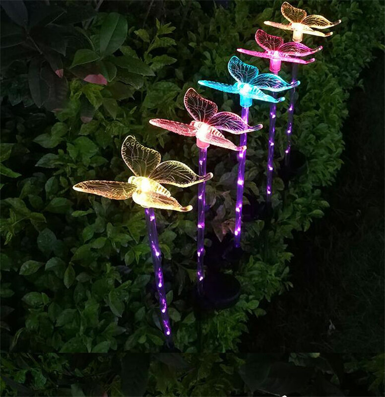 Lampu Taman Luar Ruangan Dekorasi Surya Pasak Akrilik Kupu-kupu Lampu Led Dekorasi Jalan Halaman Pagar Lampu Kupu-kupu Surya Rumput Lampu