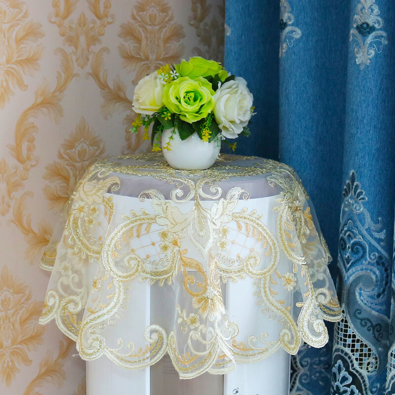 Luxury Dubai Gold Thread Embroidered European Round Tablecloth Set Air Conditioning Washing Machine Table Lamp Decoration Tapete