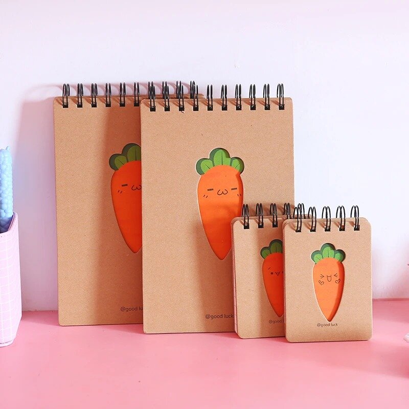Bloc de notas de bobina de zanahoria A5 A7 lindo y Adorable, Mini notas portátiles, suministros escolares, cuaderno kawaii para regalo de Estudiante