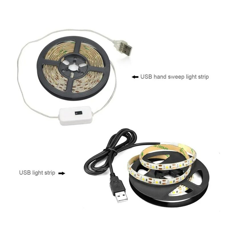 Tira de luces LED con Sensor de encendido y apagado, cinta de diodo impermeable, CC de 5V, para TV, cocina, USB, barrido de movimiento