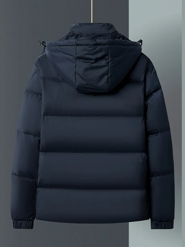 冬のメンズダウンコート2022新しい胸ポケット80% 白いダックダウンパッド入りフード付きウインドブレーカー雪寒い厚い暖かいふくらんでいるジャケット
