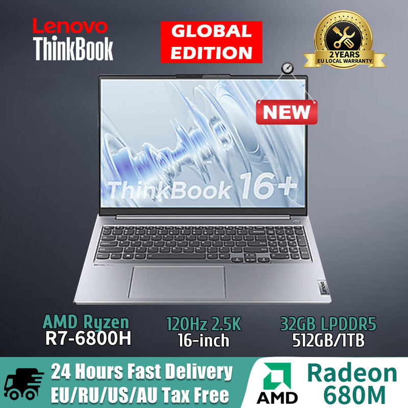 Lenovo-portátil ThinkBook 16 +, AMD R7 6800H, RTX2050, 16GB, 512G, 16 pulgadas, 2,5 K, 120Hz, pantalla IPS, ultrafino, Windows 11, nuevo