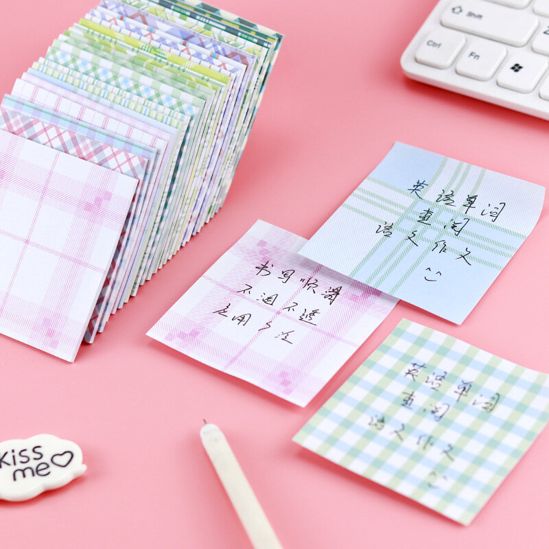 100 장 JK 그리드 스트라이프 스티커 메모 Kawaii 편지지 게시 됨 메모 패드 스크랩북 DIY 재료 Pape Art Crafts