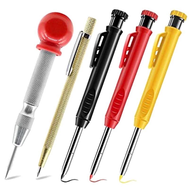 Woodworking Pencil Set With Center Punch And Carbide Marker Solid Deep Hole Marking Pencils For Architect Studio