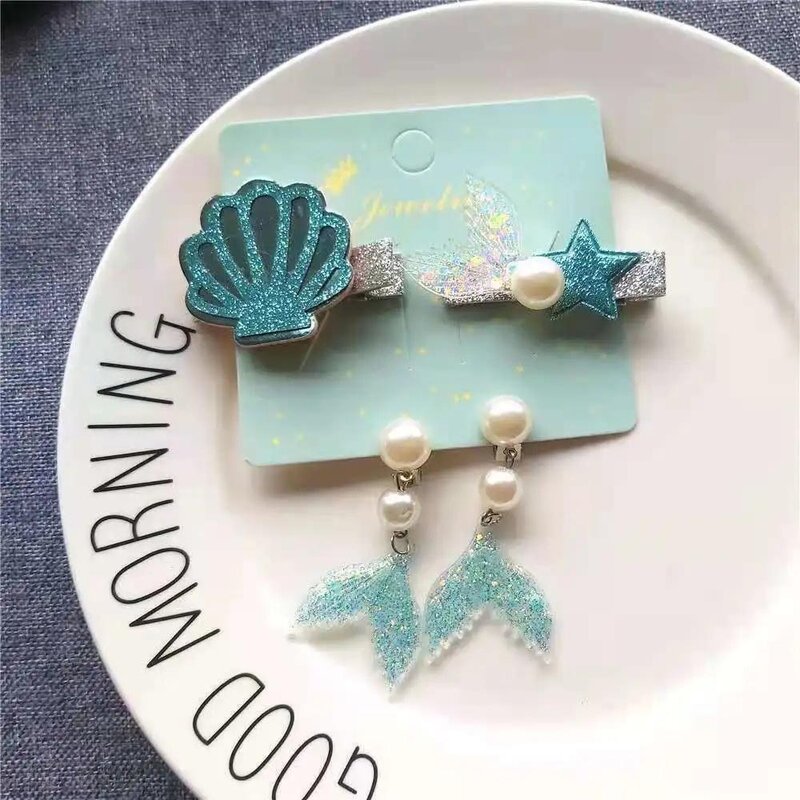 Toddler Girls Korean Cute Hair Pins 2022 New Fashion Hair Accessories Children's Magic Mermaid Shell Fishtail Pearl Hair Clip