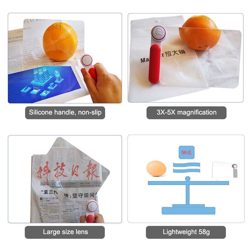 Handheld Magnifier Fresnel Magnifying Glass Silicone Non-slip Handle Large Size Lightweight Lens for Reading Map Books
