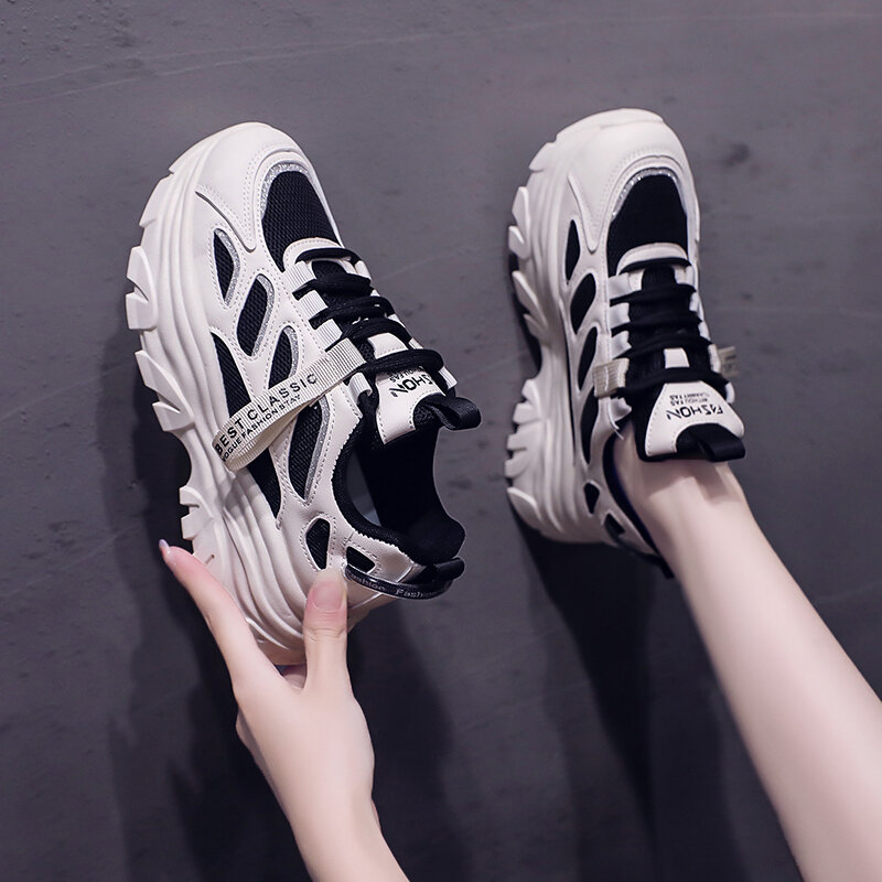 Mode Vrouwen Schoenen Wit Herfst Ademend Koreaanse Platform Sneakers Roze Casual Lace Up Vulcaniseer Schoenen Outdoor