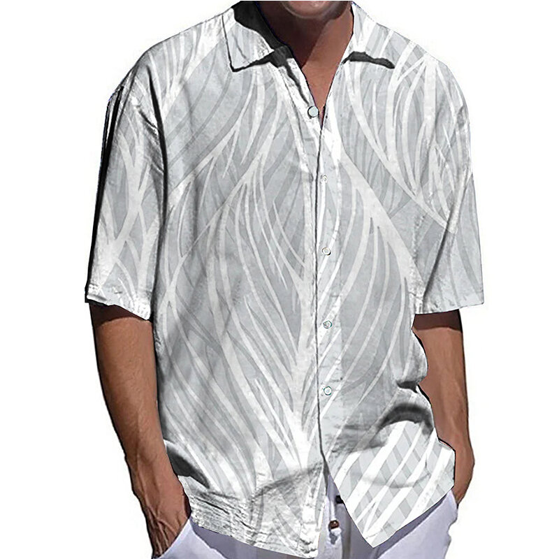 เสื้อแฟชั่นผู้ชายแฟชั่นขนาดใหญ่เสื้อลำลองพิมพ์ครึ่งแขนเสื้อบุรุษเสื้อผ้าฮาวาย Breathable Cardigan เ...
