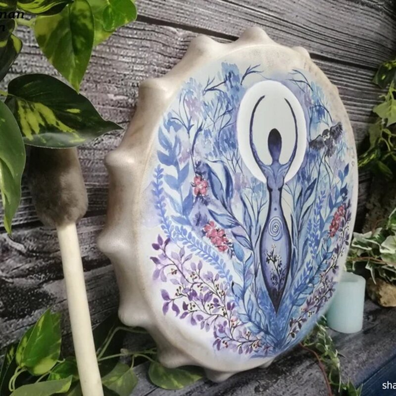 Diseño de decoración del árbol de la vida del tambor chamánico hecho a mano, música del espíritu siberiano con baquetas, adorno para el hogar, 25CM