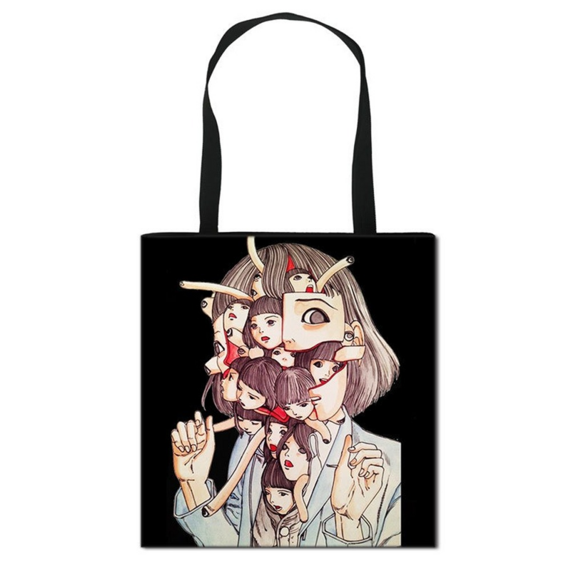 공포 애니메이션 Kawakami Tomie 쇼핑 가방 남자 여자 대용량 패션 휴대용 폴리 에스터 어깨 가방 저장 가방