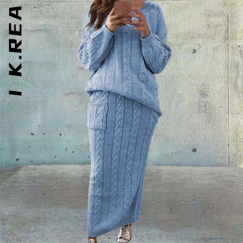 I K.Rea nowy zestaw damski eleganckie krótkie spódniczki z długim rękawem dwuczęściowy zestaw elegancki dres Party Sweatsuits dla kobiet kobieta