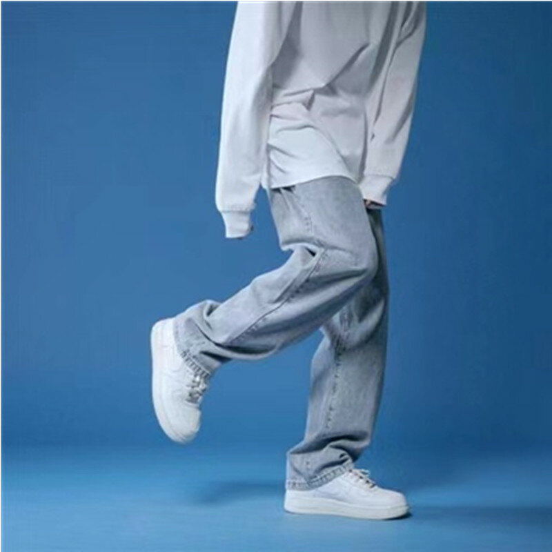 Jeans Lurus 2022 Celana Panjang Denim Longgar Putih Pria Jeans Netral Streetwear Jeans Lebar Murni Musim Panas Kasual Celana Pria Wanita Hip Hop