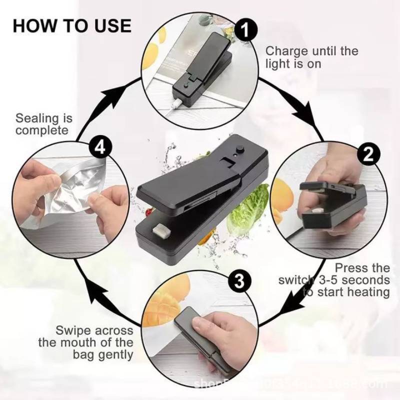 Dropshipme 2 In 1 Sealer Bag USB Mini Sealer Food Bag Sealing Machine Portable Chargable Package for Snack Storage for Kitchen