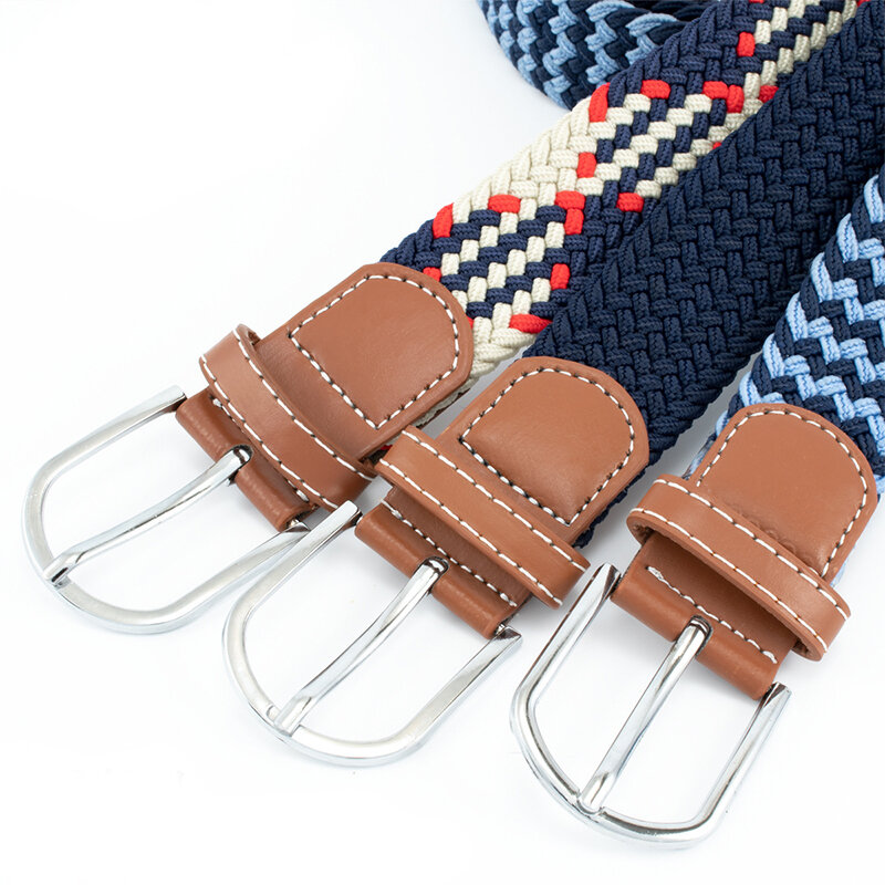 Cinturón de tela trenzada para mujer y hombre, cinturón de alta calidad, con hebilla de Pin, tejido elástico, para cintura, para Vaqueros
