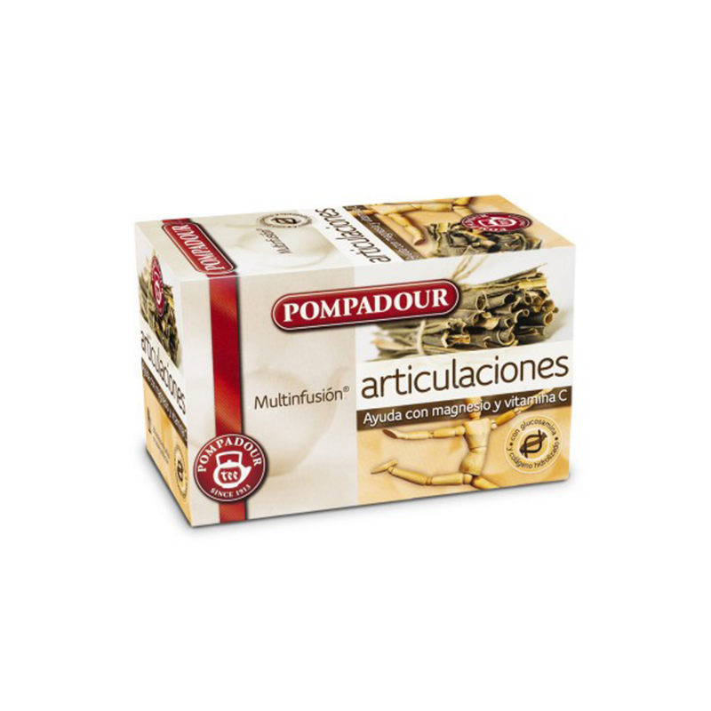 Articulaciones, Caja de 20 bolsitas de té para articulaciones con magnesio y vitamina C, marca Pompadour - Capsularium